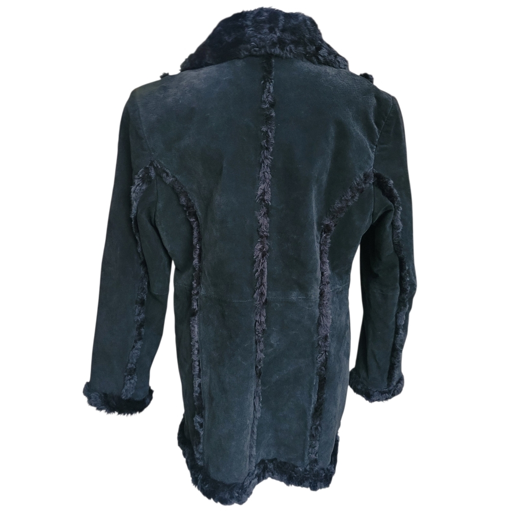VTG Y2K Wilsons Leather Maxima Suede Leather Black Jacket Faux Shearling Sz L - Picture 5 of 11